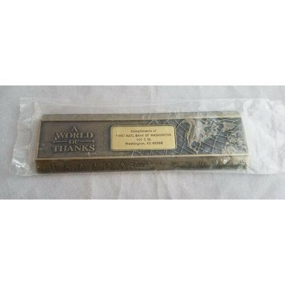 Advertising Brass/Bronze 6" Ruler "A World of Thanks"  National Bank Washington - Picture 1 of 5